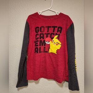 Kids Pokemon Pikachu Red and Black Long Sleeve Shirt